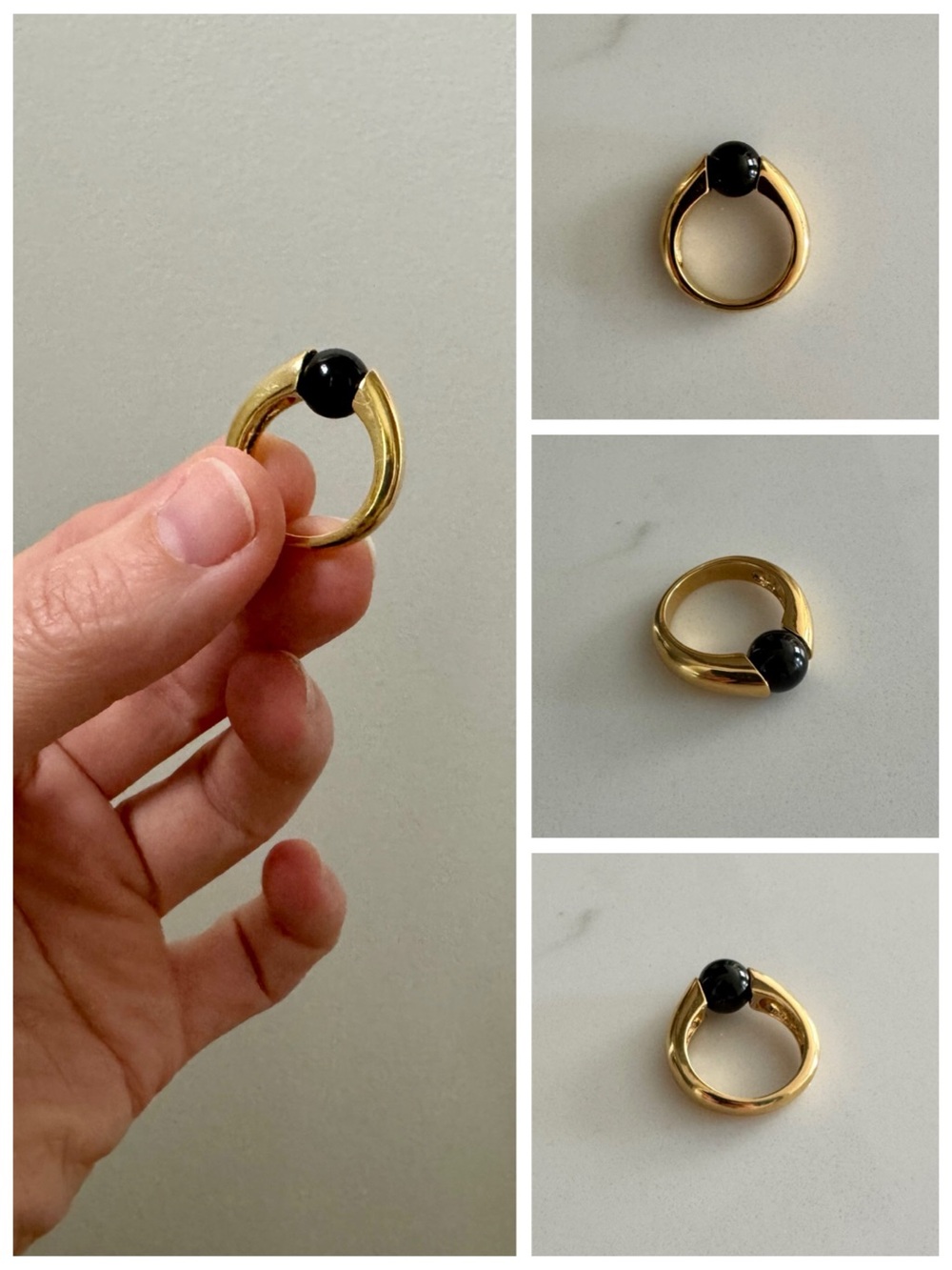 VTG 70s Avon Black Cabochon (Stone) Gold Tone Statement Ring, Stacking sz. 5 - Picture 8 of 17